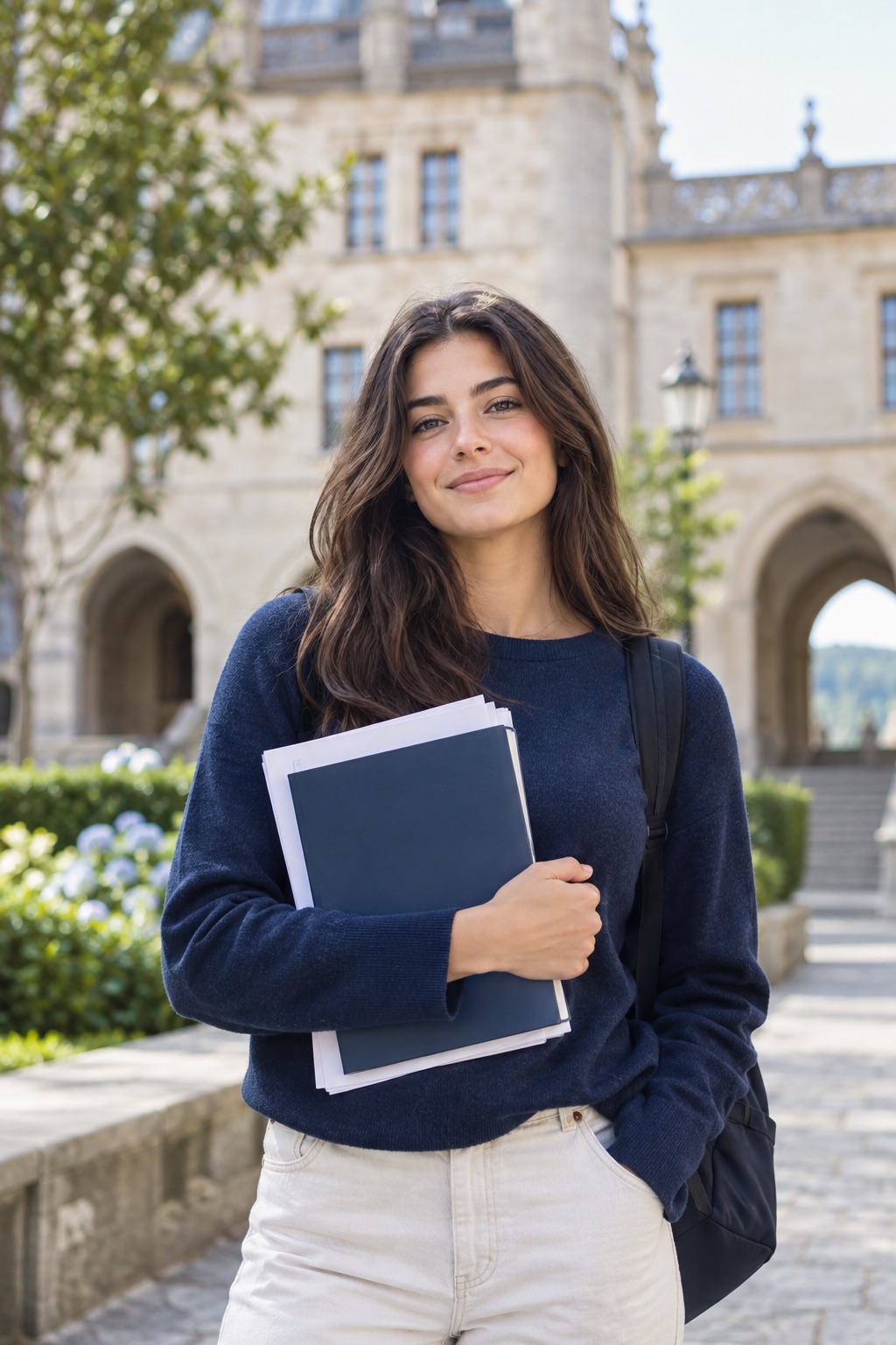 Estudiante con material de estudio